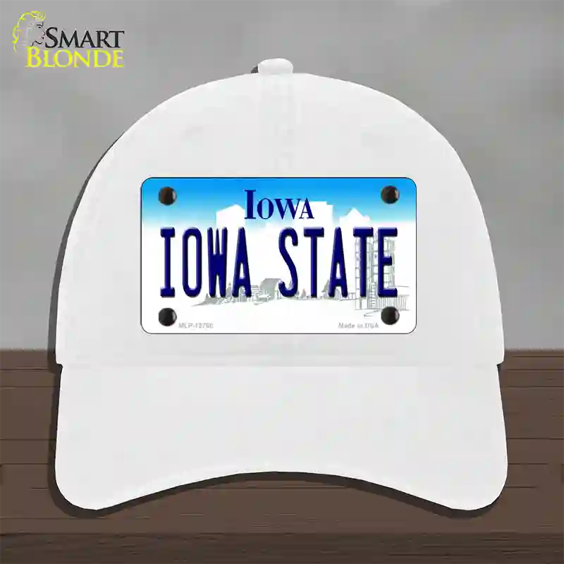 Iowa State Novelty License Plate Hat Tag Unconstructed Cotton / White