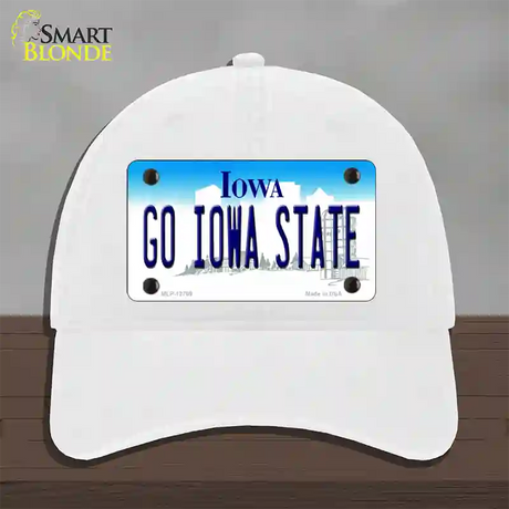 Go Iowa State Novelty License Plate Hat Tag Unconstructed Cotton / White