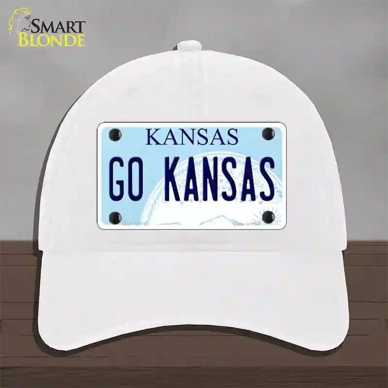 Go Kansas Novelty License Plate Hat Tag Unconstructed Cotton / White