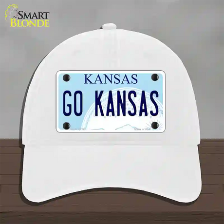 Go Kansas Novelty License Plate Hat Tag Unconstructed Cotton / White