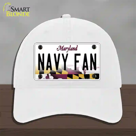 Navy Fan Novelty License Plate Hat Tag Unconstructed Cotton / White