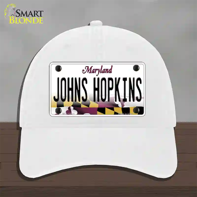 Johns Hopkins Novelty License Plate Hat Tag Unconstructed Cotton / White