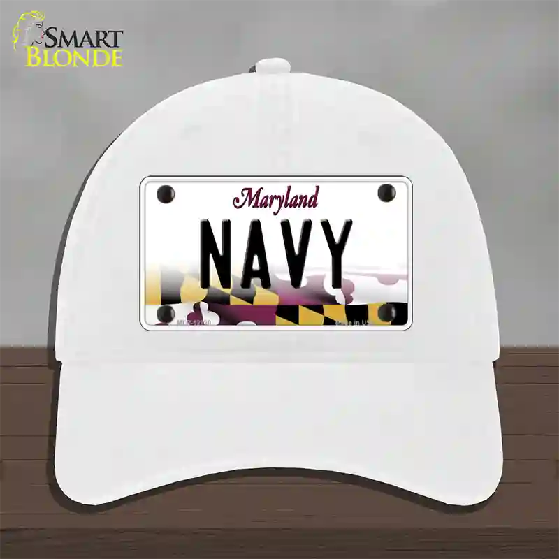 Navy Novelty License Plate Hat Unconstructed Cotton / White