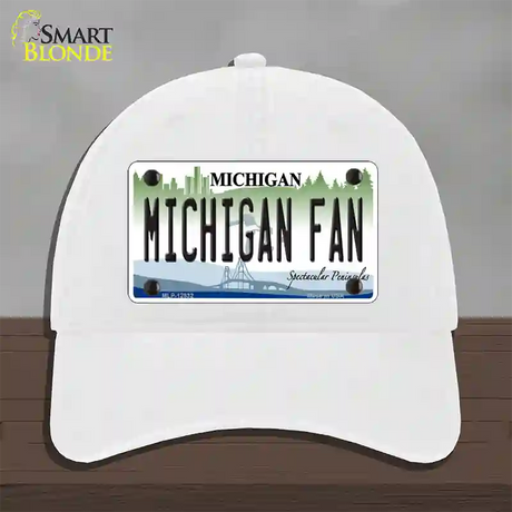 Michigan Fan Novelty License Plate Hat Unconstructed Cotton / White