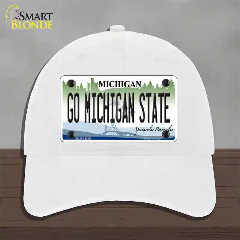 Go Michigan State Novelty License Plate Hat Unconstructed Cotton / White