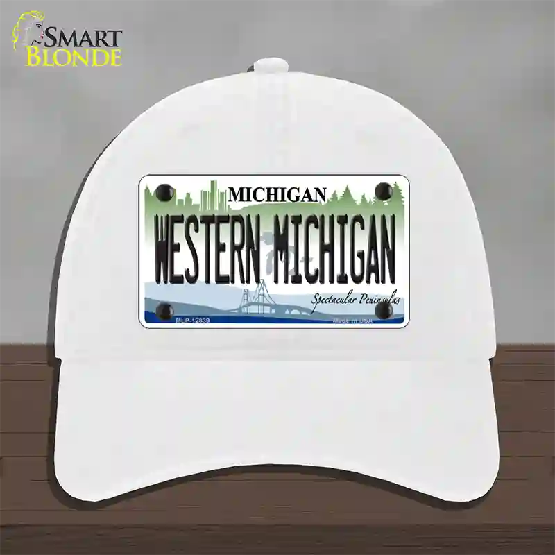 Western Michigan Novelty License Plate Hat Unconstructed Cotton / White