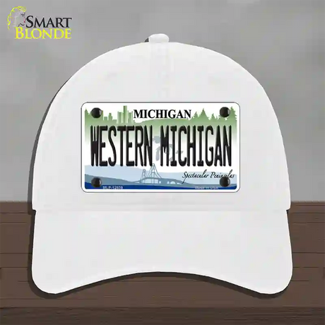 Western Michigan Novelty License Plate Hat Unconstructed Cotton / White