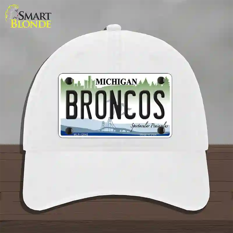 Broncos Michigan Novelty License Plate Hat Unconstructed Cotton / White