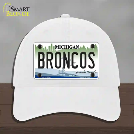 Broncos Michigan Novelty License Plate Hat Unconstructed Cotton / White