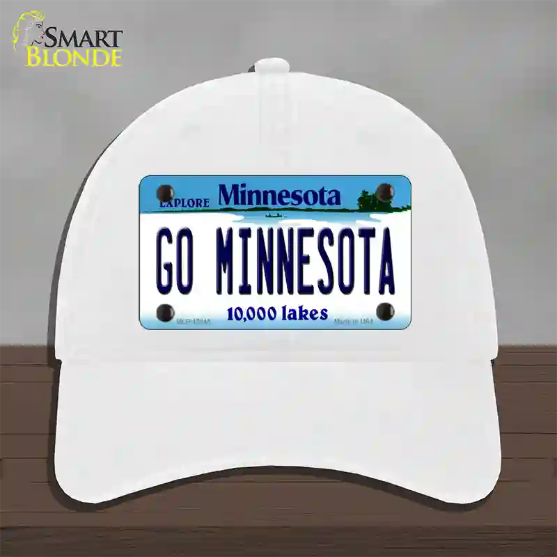 Go Minnesota Novelty License Plate Hat Unconstructed Cotton / White