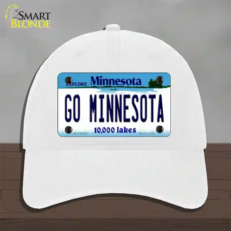 Go Minnesota Novelty License Plate Hat Unconstructed Cotton / White