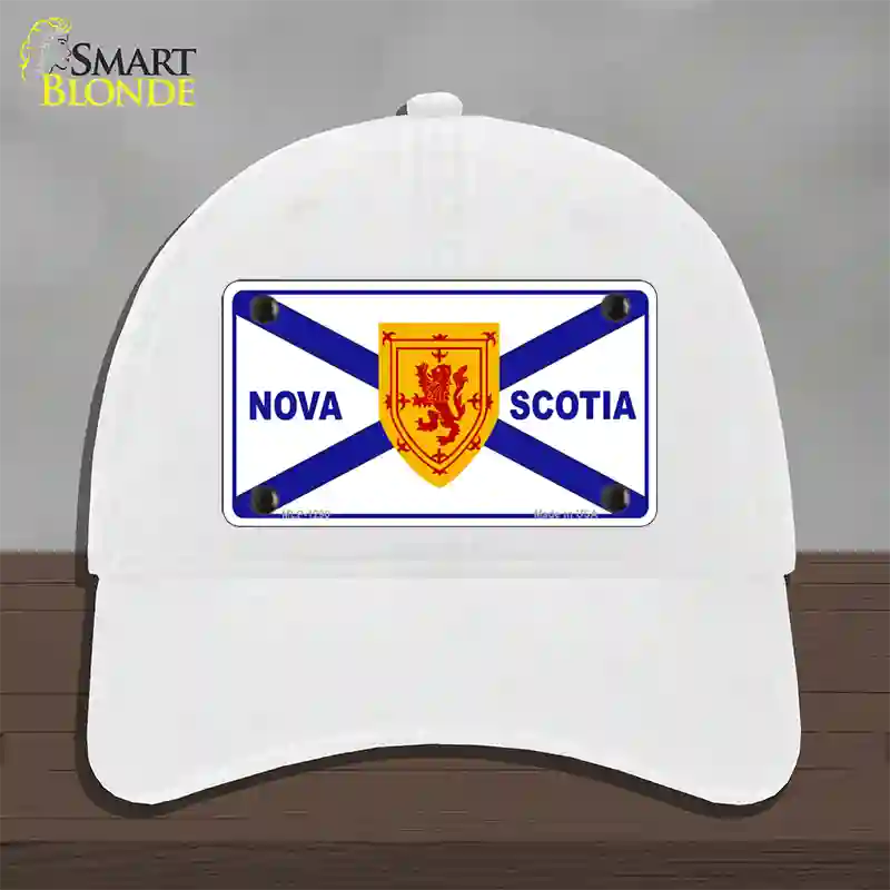 Nova Scotia Flag Novelty License Plate Hat Unconstructed Cotton / White