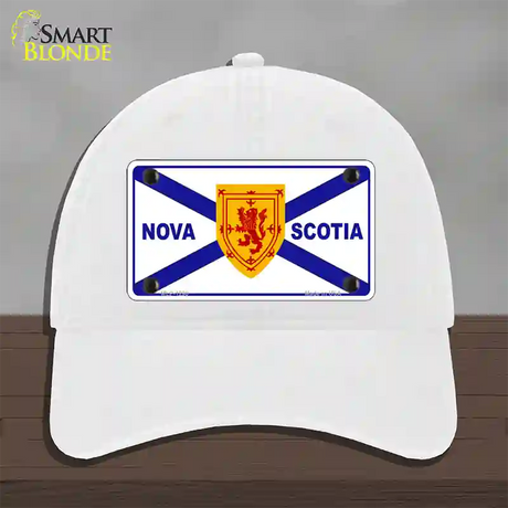 Nova Scotia Flag Novelty License Plate Hat Unconstructed Cotton / White