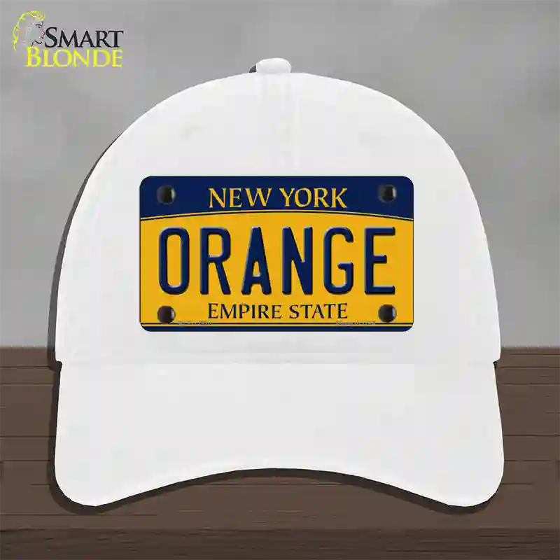 Orange Novelty License Plate Hat Unconstructed Cotton / White