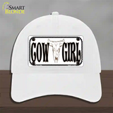 Cowgirl with Skull Novelty License Plate Hat Unconstructed Cotton / White