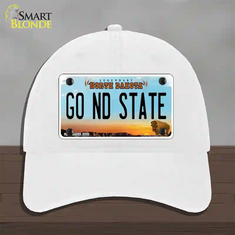 Go North Dakota State Novelty License Plate Hat Unconstructed Cotton / White