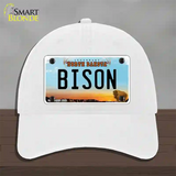 Bison Novelty License Plate Hat Unconstructed Cotton / White