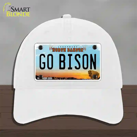 Go Bison Novelty License Plate Hat Unconstructed Cotton / White