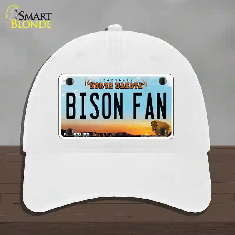 Bison Fan Novelty License Plate Hat Unconstructed Cotton / White