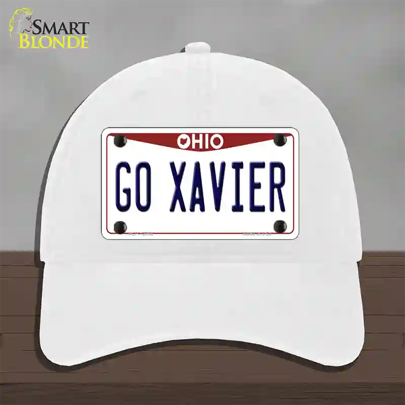 Go Xavier Novelty License Plate Hat Unconstructed Cotton / White