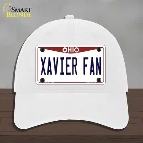 Xavier Fan Novelty License Plate Hat Unconstructed Cotton / White