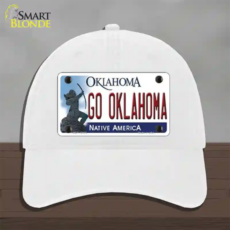 Go Oklahoma Novelty License Plate Hat Unconstructed Cotton / White