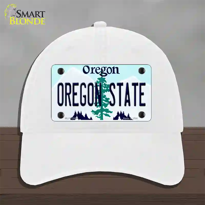 Oregon State Novelty License Plate Hat Unconstructed Cotton / White