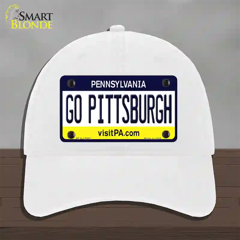 Go Pittsburgh Novelty License Plate Hat Unconstructed Cotton / White