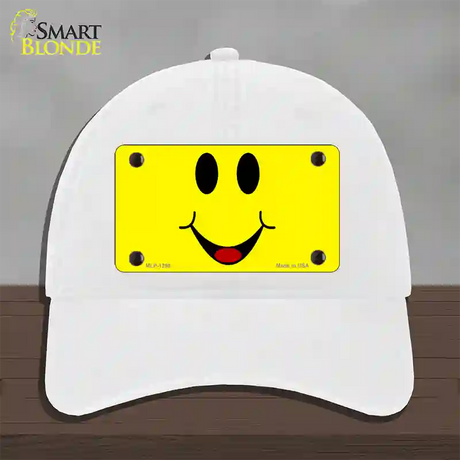 Happy Smiley Novelty License Plate Hat Unconstructed Cotton / White