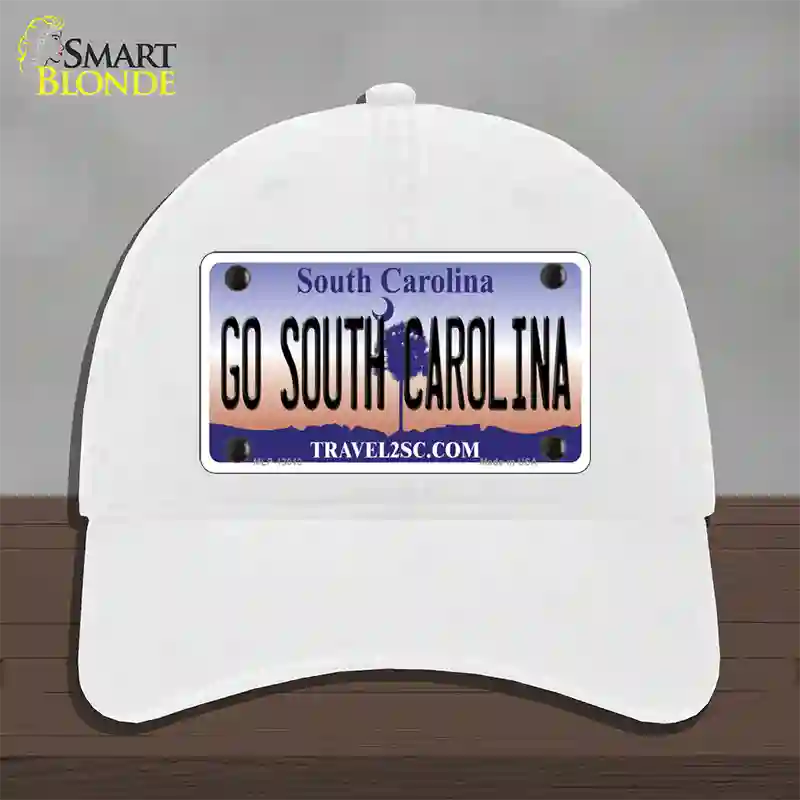 Go South Carolina Novelty License Plate Hat Unconstructed Cotton / White