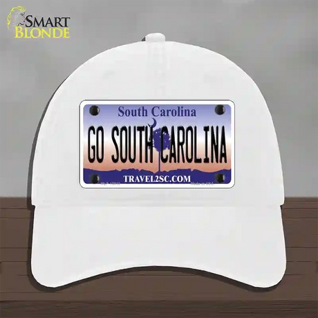 Go South Carolina Novelty License Plate Hat Unconstructed Cotton / White