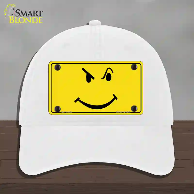 Defiant Smiley Novelty License Plate Hat Unconstructed Cotton / White