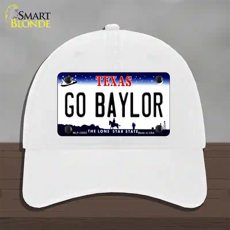 Go Baylor Novelty License Plate Hat Unconstructed Cotton / White