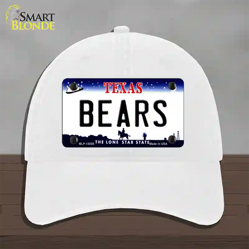 Bears Novelty License Plate Hat Unconstructed Cotton / White