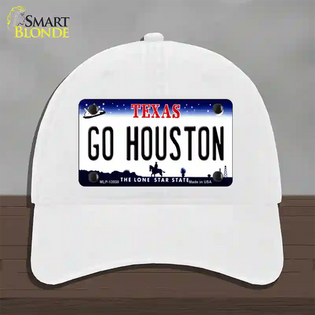 Go Houston Novelty License Plate Hat Unconstructed Cotton / White