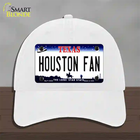 Houston Fan Novelty License Plate Hat Unconstructed Cotton / White