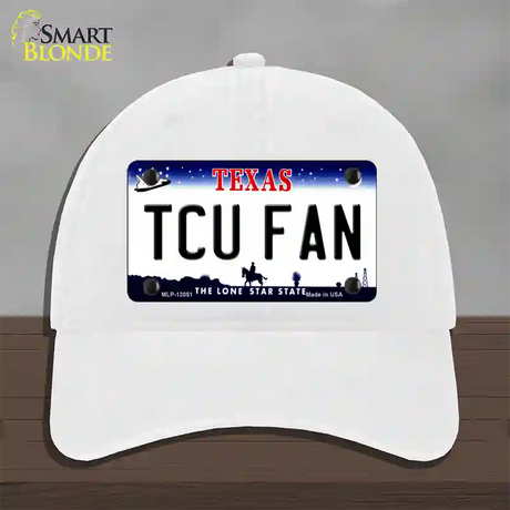 TCU Fan Novelty License Plate Hat Unconstructed Cotton / White