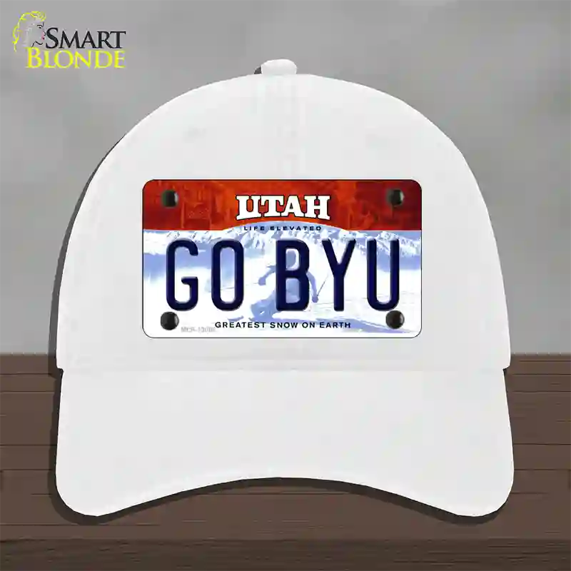 Go BYU Novelty License Plate Hat Unconstructed Cotton / White