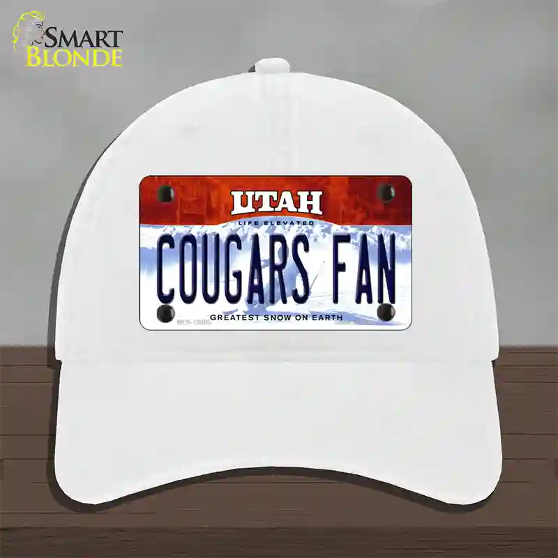 Cougars Fan Utah Novelty License Plate Hat Unconstructed Cotton / White