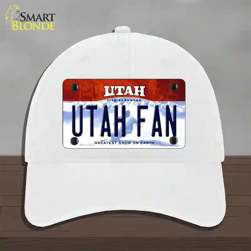 Utah Fan Novelty License Plate Hat Unconstructed Cotton / White