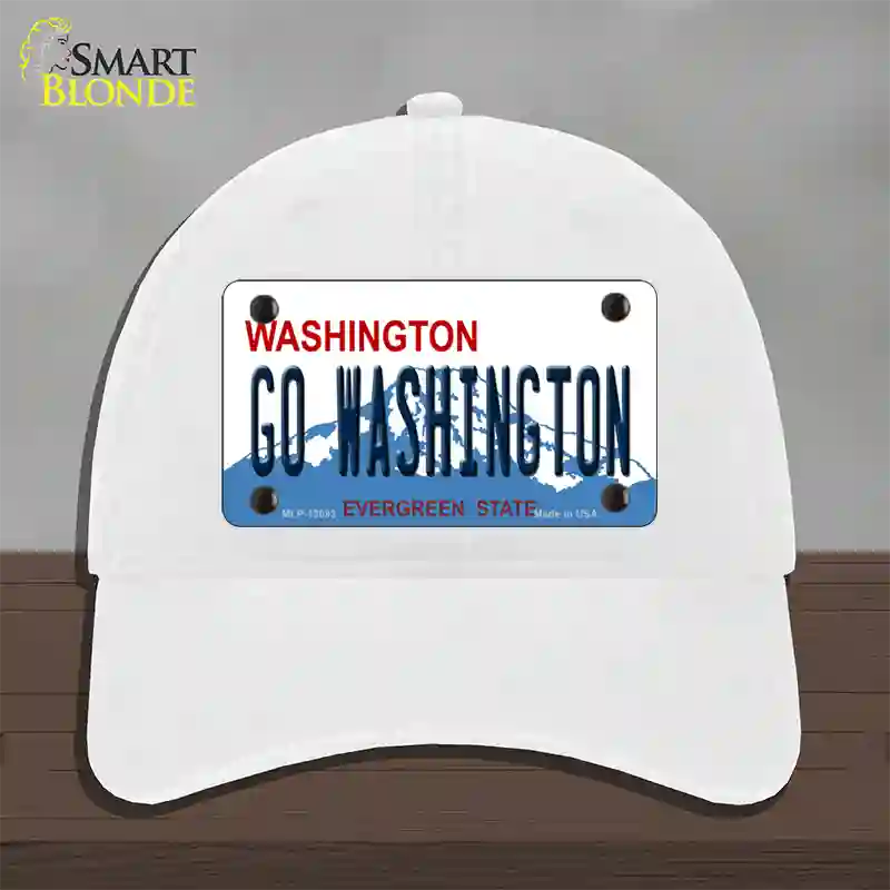 Go Washington Novelty License Plate Hat Unconstructed Cotton / White