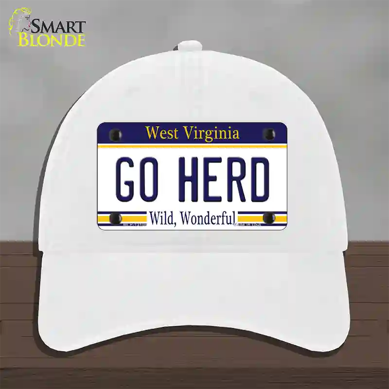 Go Herd Novelty License Plate Hat Unconstructed Cotton / White