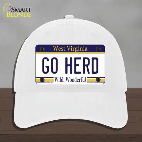 Go Herd Novelty License Plate Hat Unconstructed Cotton / White