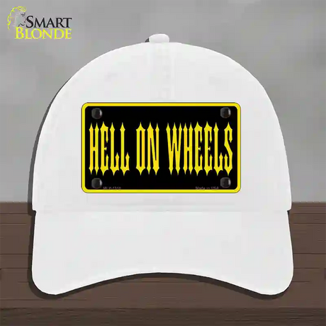 Hell On Wheels Novelty License Plate Hat Unconstructed Cotton / White