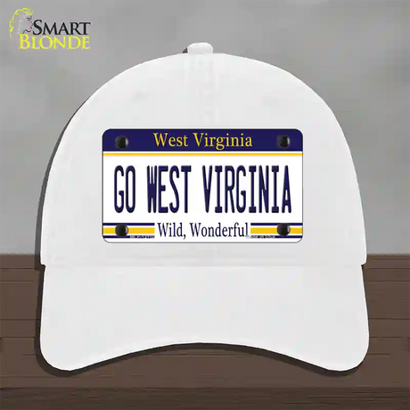 Go West Virginia Novelty License Plate Hat Unconstructed Cotton / White