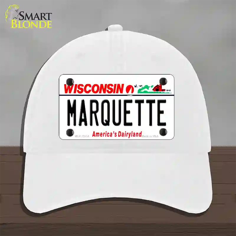 Marquette Novelty License Plate Hat Unconstructed Cotton / White