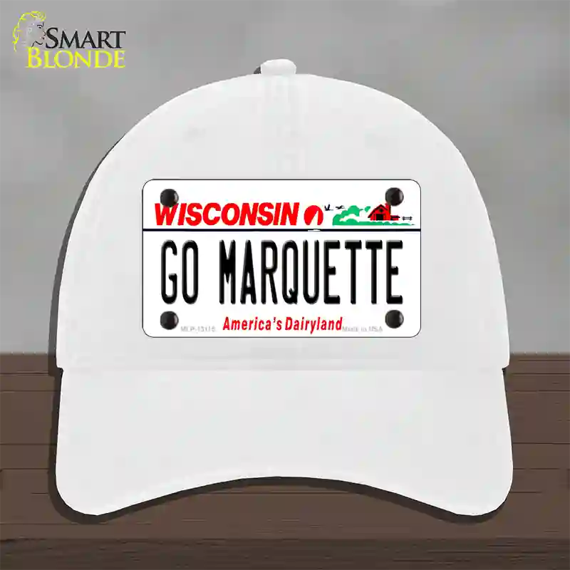 Go Marquette Novelty License Plate Hat Unconstructed Cotton / White