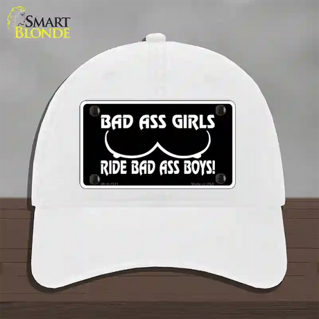 Bad Ass Girls Novelty License Plate Hat Unconstructed Cotton / White