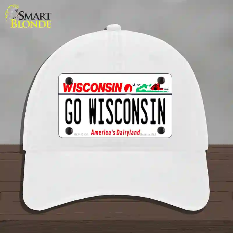 Go Wisconsin Novelty License Plate Hat Unconstructed Cotton / White