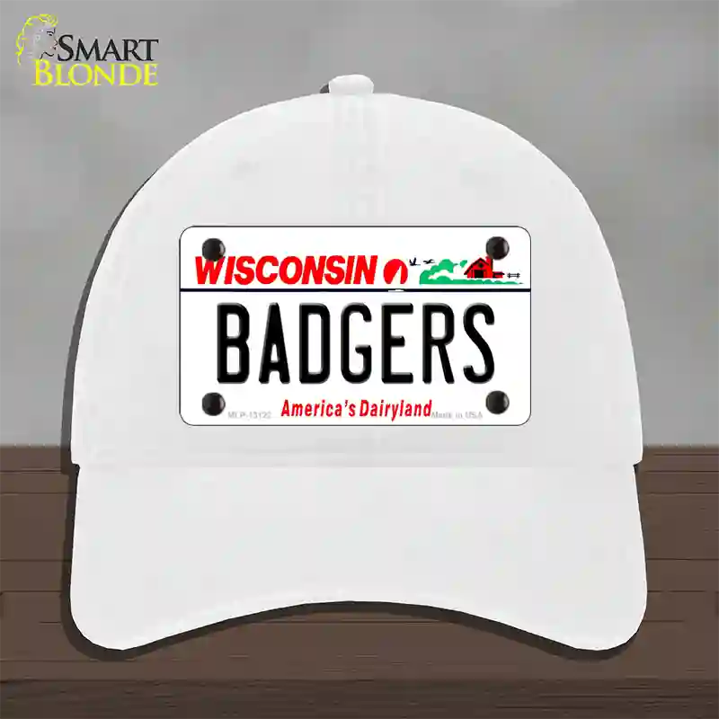 Badgers Novelty License Plate Hat Unconstructed Cotton / White